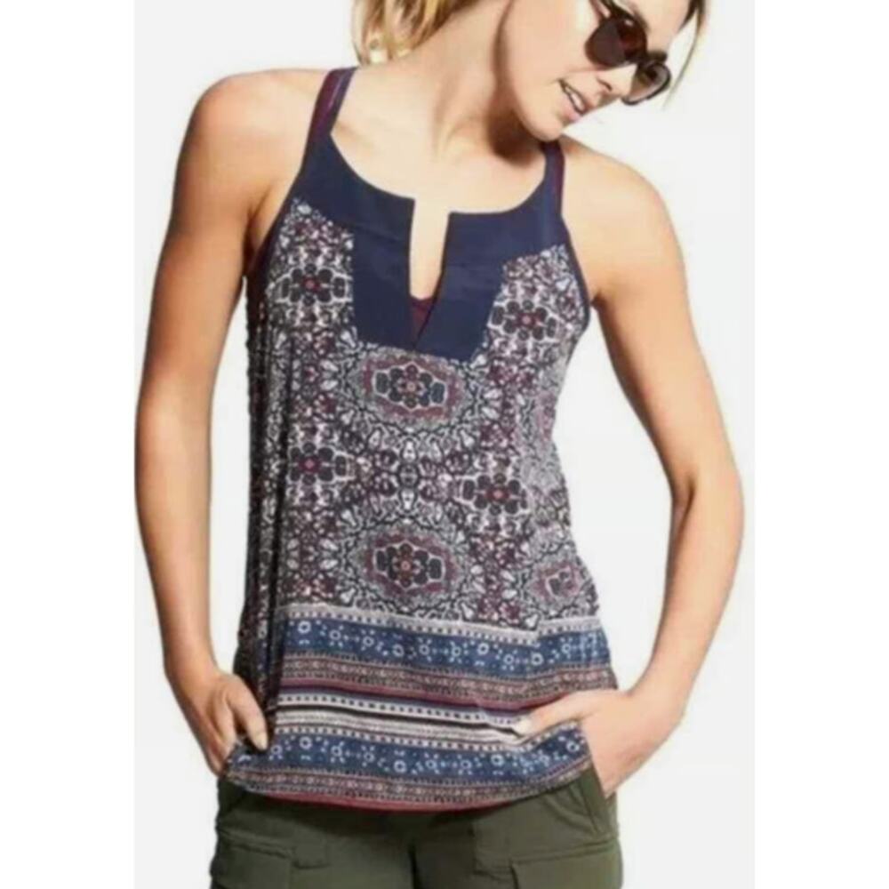 Athleta Tank Tap Navy Tassel Blouse Womens Extra Small